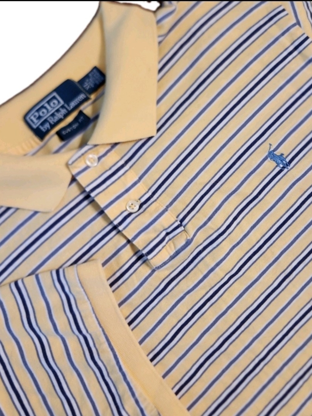 Ralph Lauren Men's XL Classic Fit Yellow Polo Blue StripeBlue Pony Short Sleeve